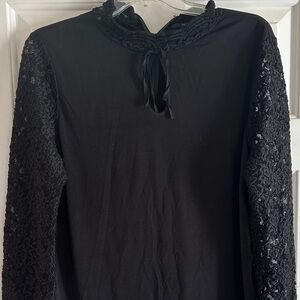 Tahari Black Lace Sleeve Blouse